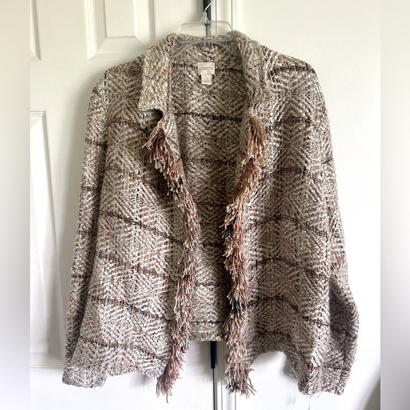 Chico's Jackets & Blazers - Chicos, size 3/XL, textured brown, tan and peach sweater jacket
